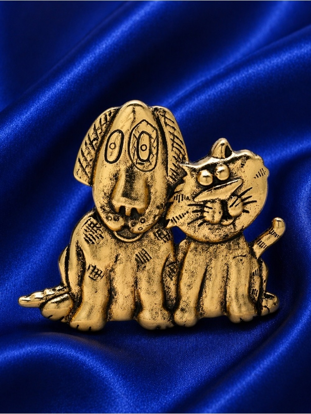 Vintage Gold Dog & Cat Whimsical Brooch - Picture 6 of 8